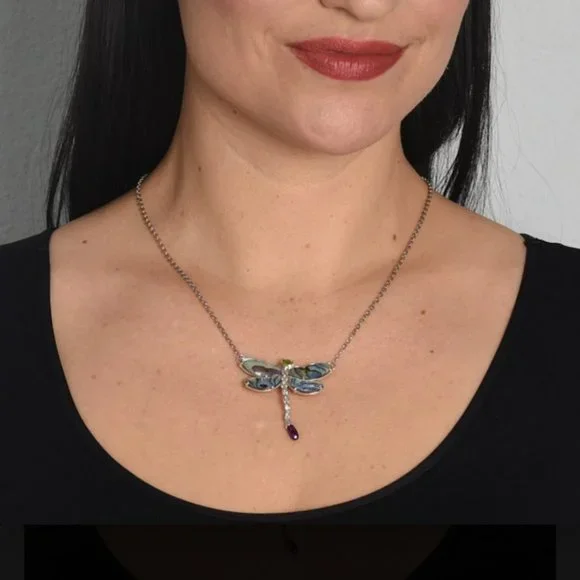 RETIRED Carolyn Pollack Ltd Edition Sterling Silver Abalone Dragonfly Necklace - Picture 8 of 11